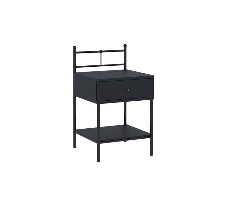szafka nocna metalowa czarna z szufladą czarną na białym tle - wariant nr 3