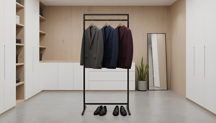 wieszak metalowy czarny w garderobie - wizualizacja