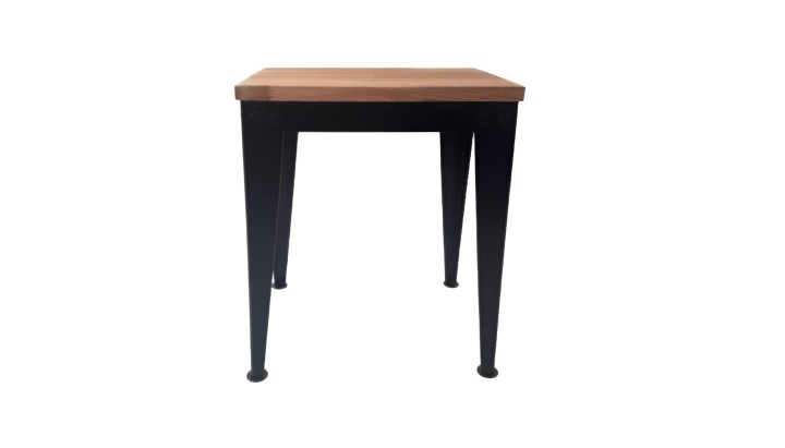 taboret czarny z drewnianym siedziskiem na białym tle - Techno