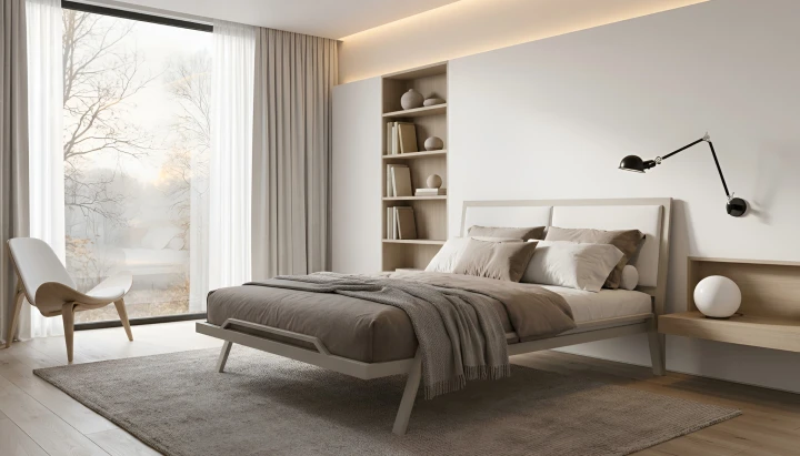 łóżko Oliwia kaszmir RAL DESIGN 0757010; poduchy lumi06 - wizualizacja