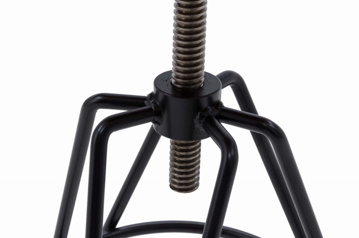 krzesło barowe metalowe czarne z drewnianym blatem z regulacją na białym tle - fragment stelaża i śruby Tolin I