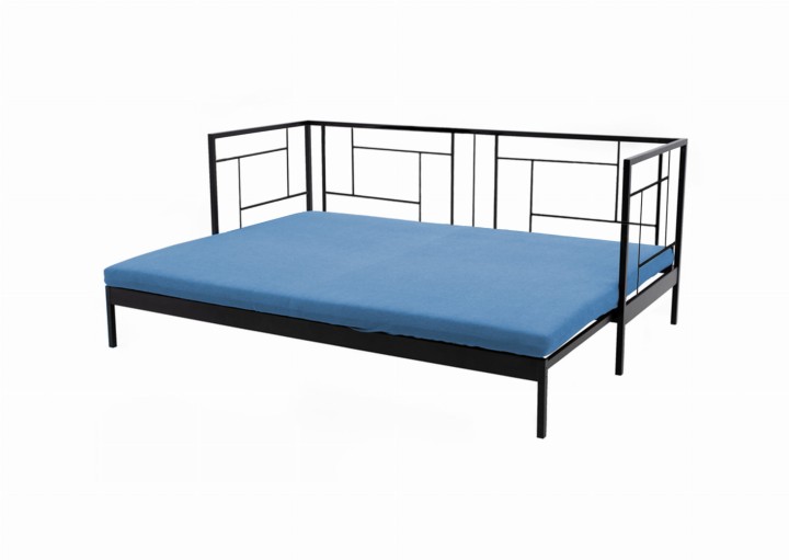 sofa czarna metalowa rozsunięta na białym tle - Porto